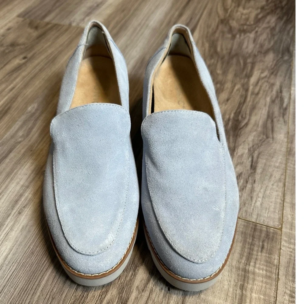 Vionic Kensley Light Blue Suede Lug Sole Loafers Womens Supportive Shoes Size 7